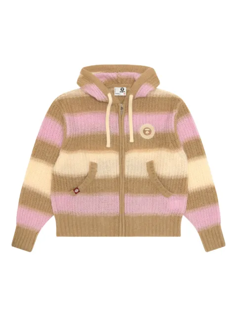 A BATHING APE® striped hooded cardigan Neutrals AKND340XAP