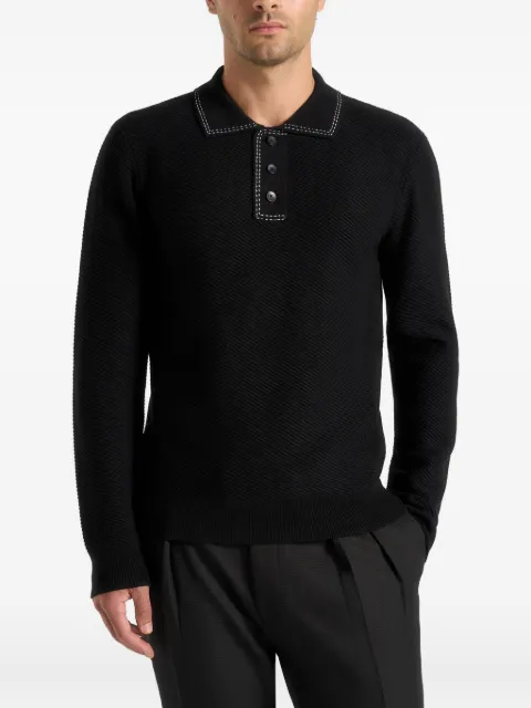 Manière De Voir Aymeric whipstitch detail long sleeve knit polo shirt Black MAN3547