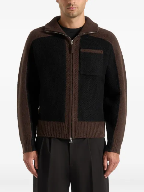 Manière De Voir Rene colour block zip through cardigan Brown MAN3473