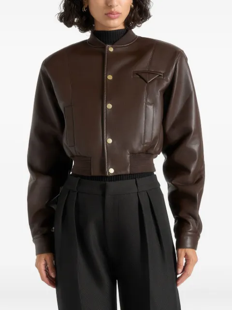 Manière De Voir Zina leather wide shoulder bomber jacket Brown WMN4393