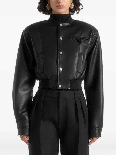 Manière De Voir Zina leather wide shoulder bomber jacket Black WMN4393
