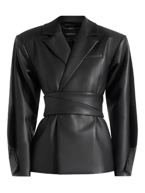 Manière De Voir Marie twist sleeve leather blazer with belt Black WMN38691
