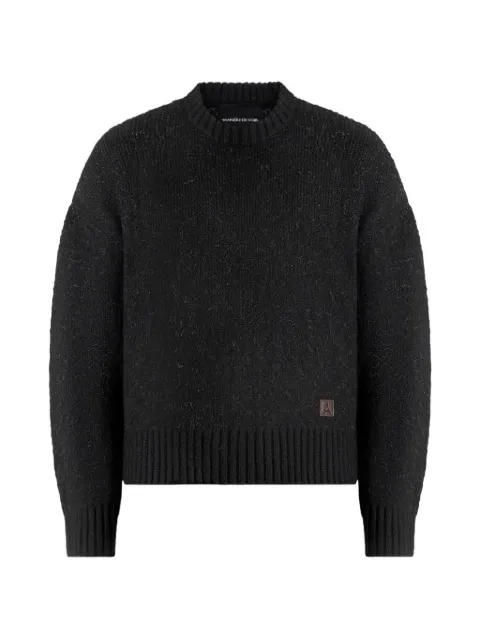 Manière De Voir Kamil - art slogan brushed wool knit jumper - black Black MAN3173