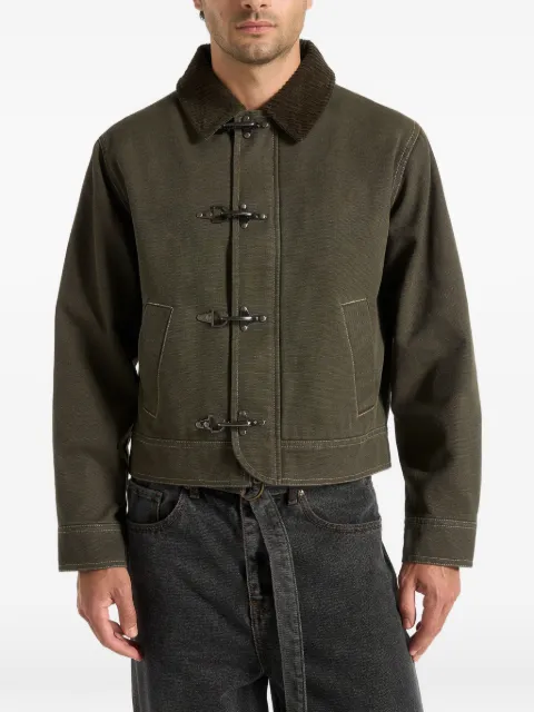 Manière De Voir Nino clasp detail contrast stitch gabardine jacket Green MAN3205
