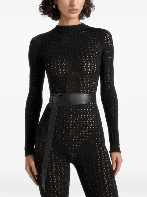 Manière De Voir Tiana pointelle-knit long-sleeve jumpsuit with belt Black WMN36501