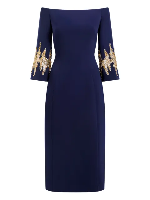 Jenny Packham Aster sequin-embellished off-shoulder midi dress Blue JPEX348