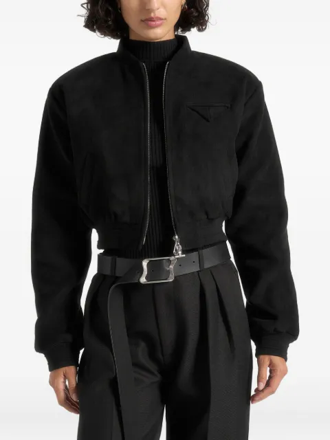 Manière De Voir Monique suede wide shoulder bomber jacket Black WMN4134