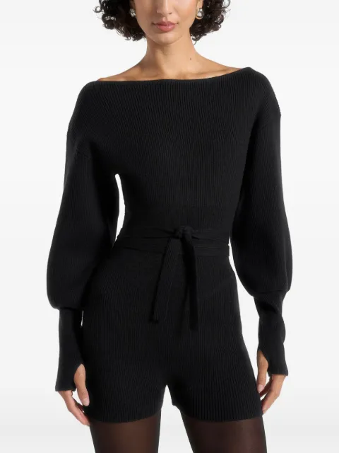 Manière De Voir Raya off shoulder knitted playsuit with belt Black WMN4298