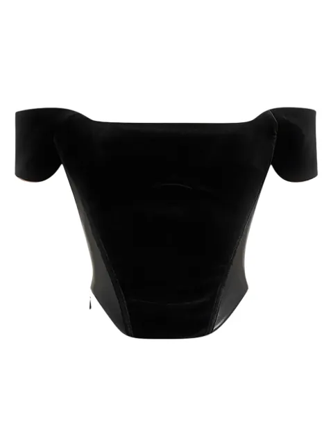 Manière De Voir Fae velvet & leather bardot corset top Black WMN4103