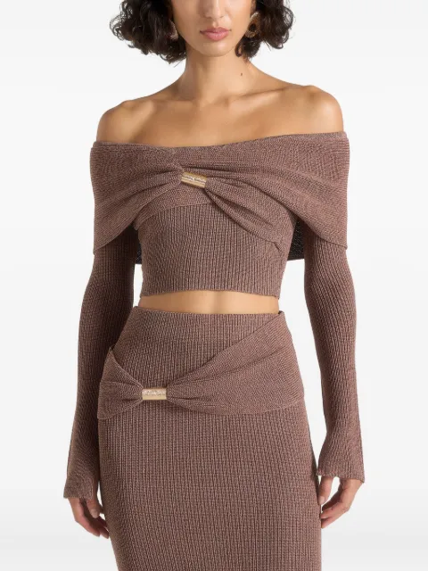 Manière De Voir Shana asymmetric bardot top with hardware detail Neutrals WMN4067