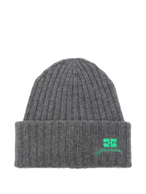 GANNI ribbed embroidered hat Grey A6928