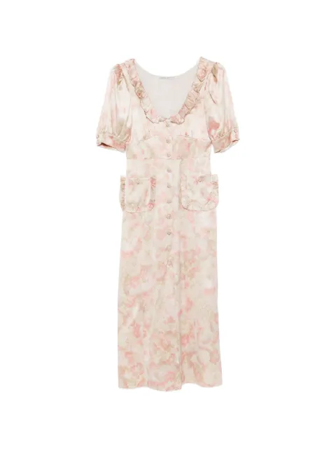 Alessandra Rich floral-print silk satin midi dress with puff sleeves Neutrals FABX4280F4680