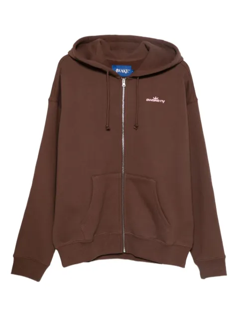 Awake NY crown-logo zip-up hoodie Brown AWKFW25HD003