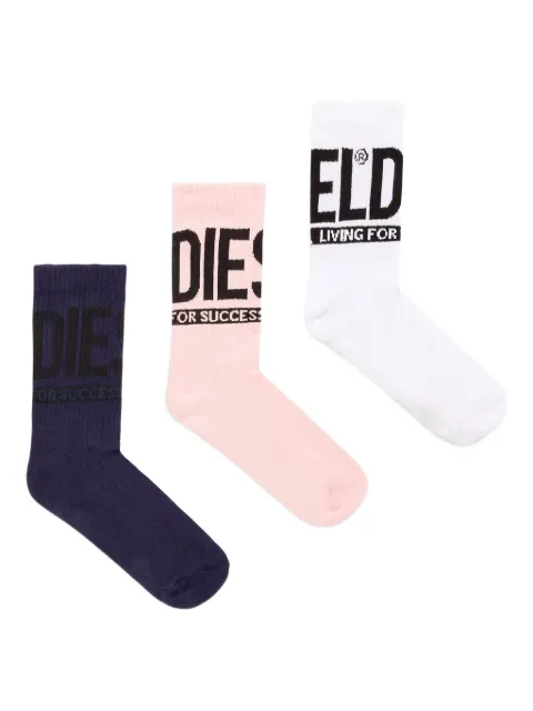 Diesel SKM-Ray cushioned ribbed logo socks (pack of three) Blue A178770HMAB