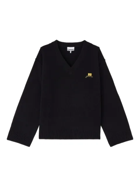 GANNI wool mix V-neck jumper Black A1070083