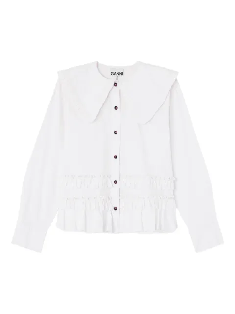 GANNI stretch cotton ruffle shirt White A1040096