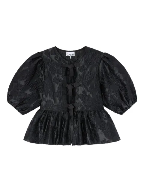 GANNI satin peplum tie blouse Black A1040079