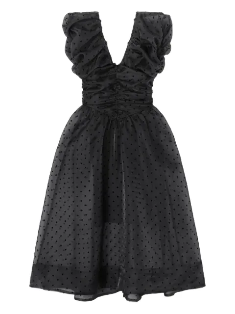 GANNI black organza ruched dress Black A1030107