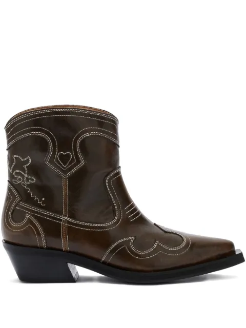 GANNI low shaft embroidered western boots Brown B1010052