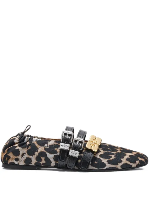 GANNI leopard-print buckle-detail ballet flats Brown B1020077