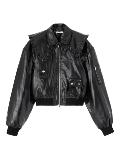 GANNI ruffled-collar jacket Black A1010059