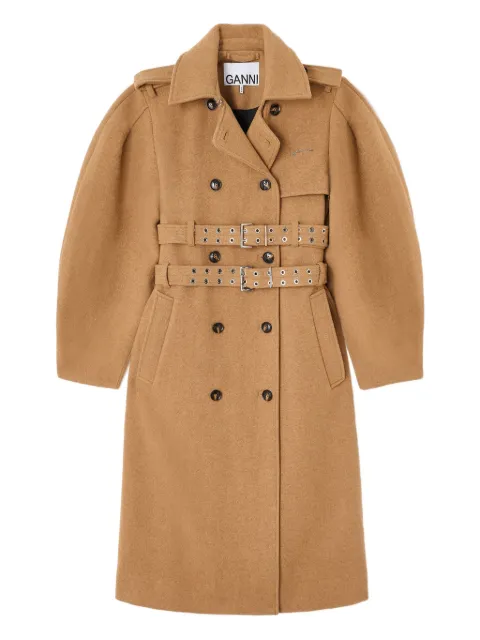 GANNI belted double-breasted trench coat Brown A1010072