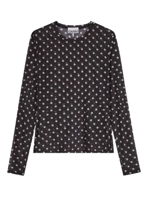 GANNI printed sheer long-sleeve top Black A1040076