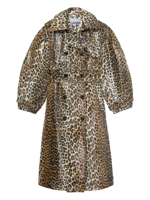GANNI leopard laminated cotton trench coat Brown A1010084