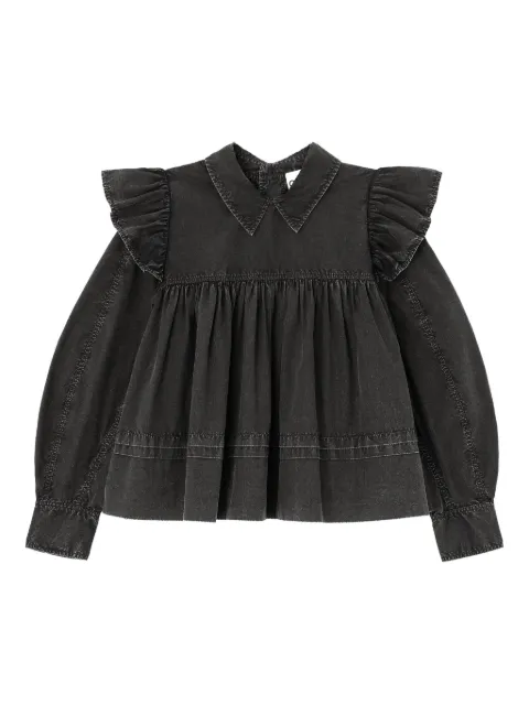 GANNI black washed frill blouse Black A1040061