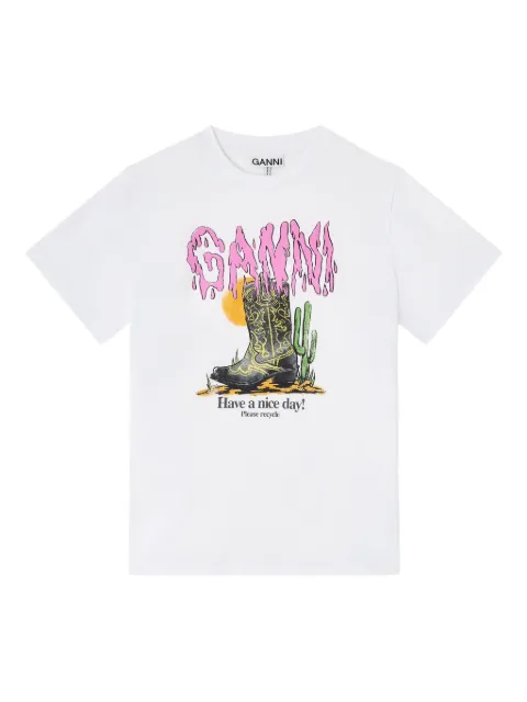 GANNI white western boots print T-shirt White A1050075