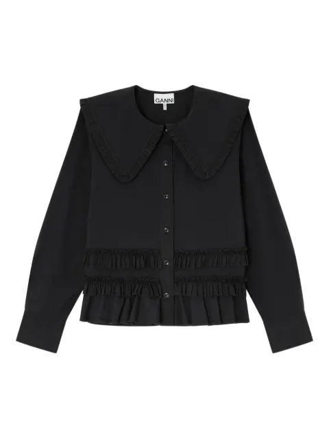 GANNI stretch cotton ruffle shirt Black A1040096