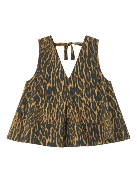 GANNI V-neck animal-print top Brown A1040087