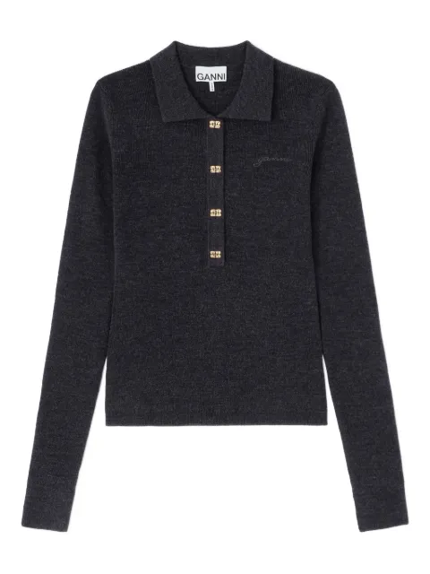 GANNI knitted polo shirt Grey A1070125