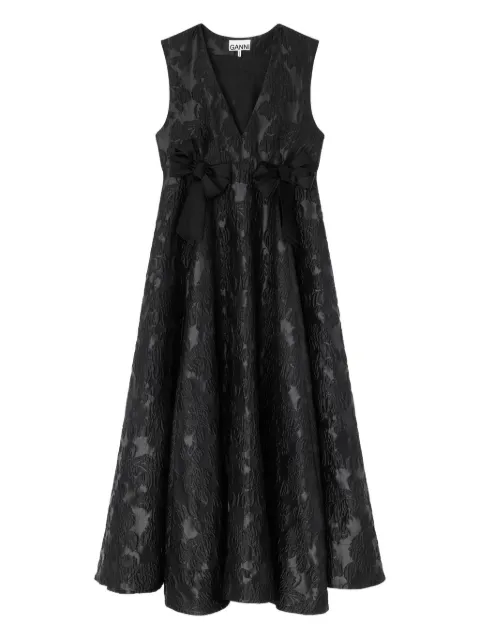 GANNI satin cloque long dress Black A1030151