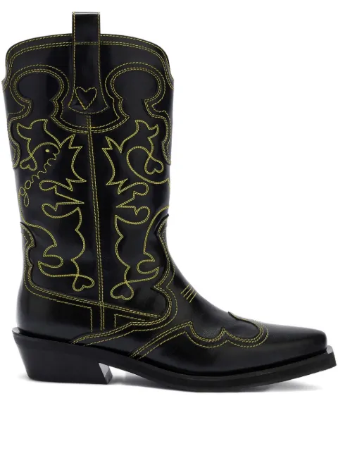 GANNI stitching pointed boots Black B1010046