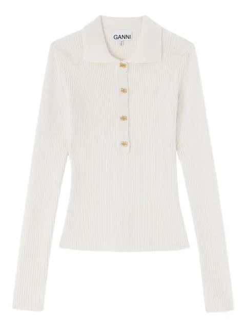 GANNI fine sequin knitted polo Neutrals A1070085