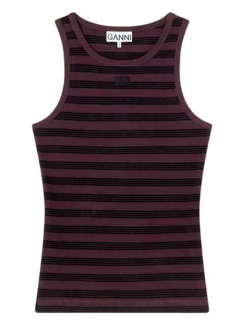 GANNI stripe rib tank top Brown A1050049