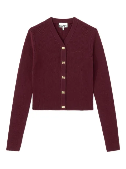 GANNI ribbed V-neck cardigan Red A1070117