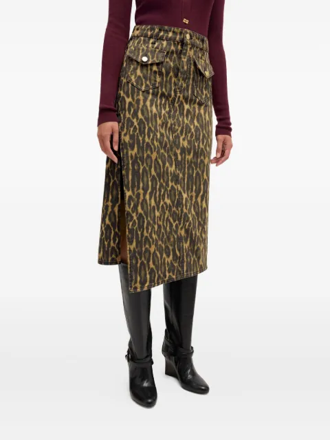 GANNI pocket-detail animal-print midi skirt Brown A1090043
