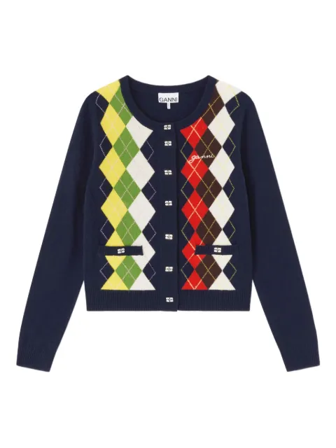 GANNI argyle print cardigan Blue A1070055