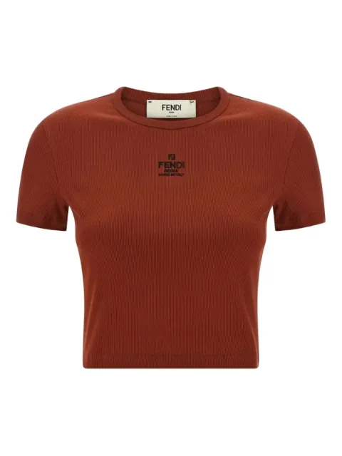 FENDI logo-embroidered T-shirt Brown FS8110