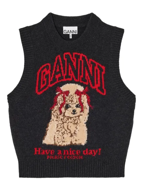 GANNI graphic knitted vest Black A1070044