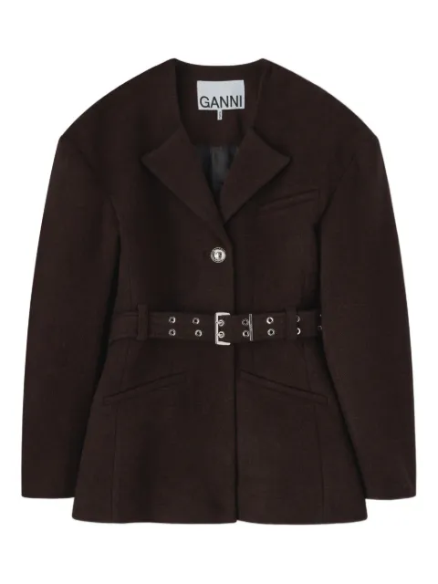 GANNI belted single-breasted jacket Brown A1010043