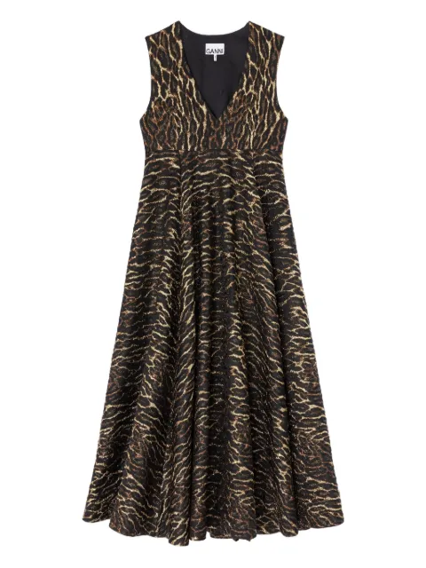 GANNI V-neck animal-print midi dress Black A1030122