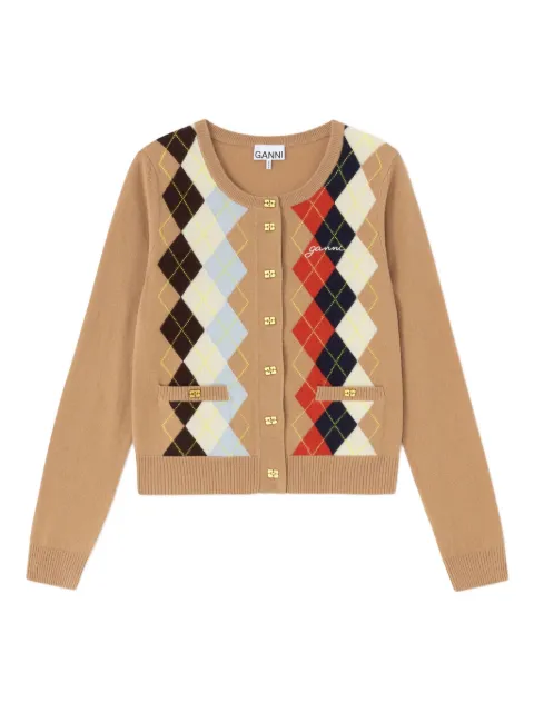 GANNI argyle print cardigan Brown A1070055
