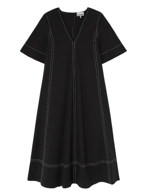 GANNI V-neck stitched dress Black A1030138
