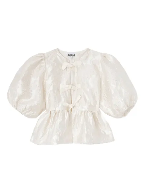 GANNI satin peplum tie blouse Neutrals A1040079