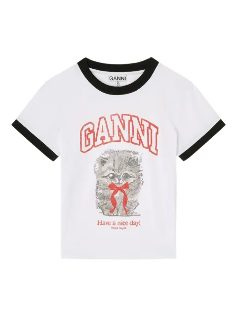 GANNI white cropped Kitty T-shirt White A1050030