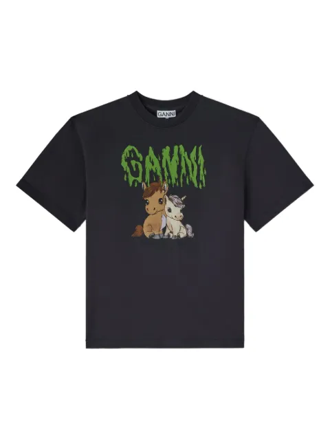GANNI graphic-print T-shirt Black A1050048