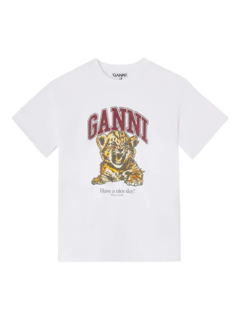 GANNI white beaded tiger T-shirt White A1050060